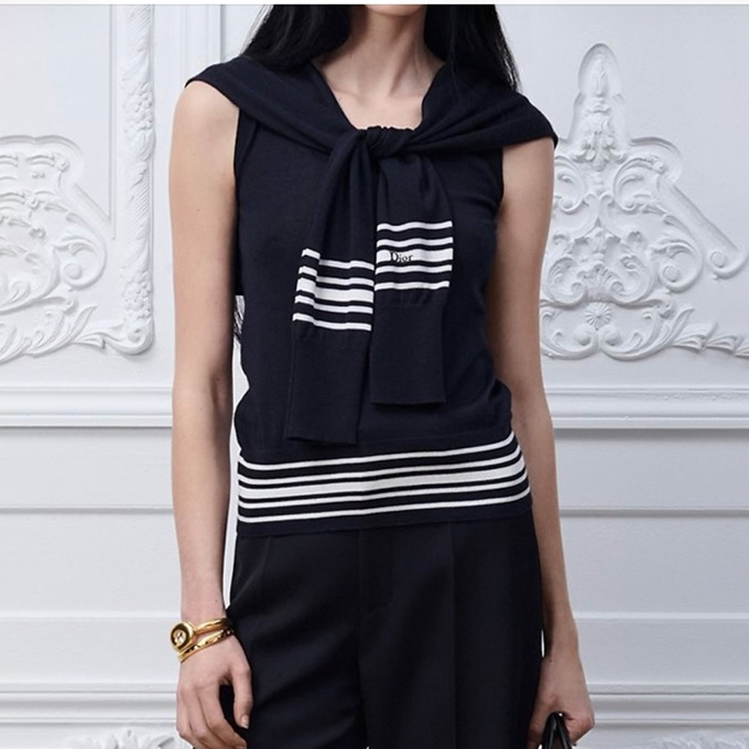 9A+ quality dior striped sleeveless top with scarf detail